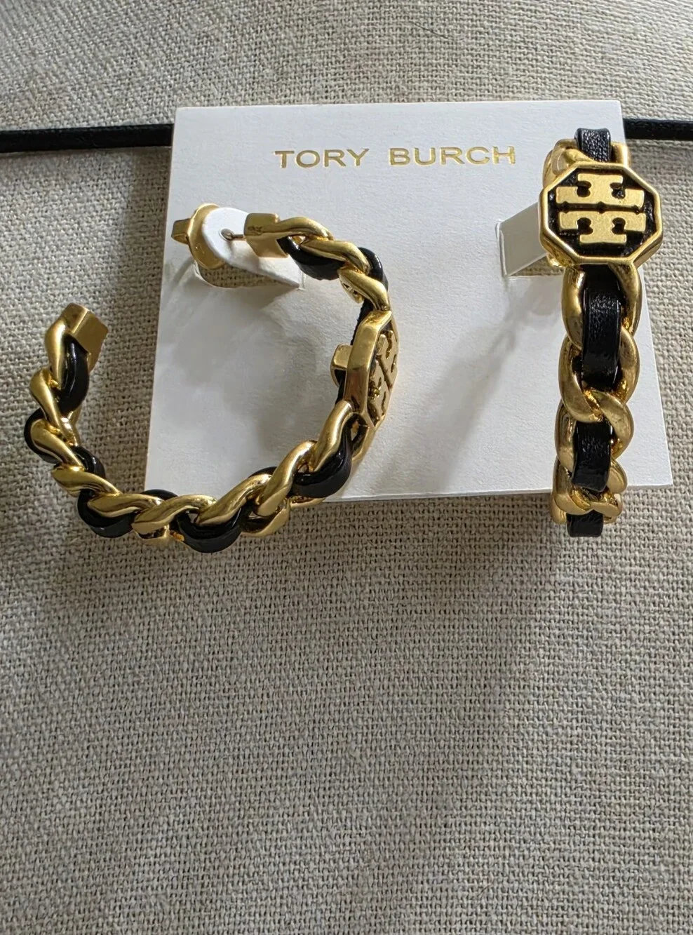 Tory Burch Black Marion Woven Hoop Earrings